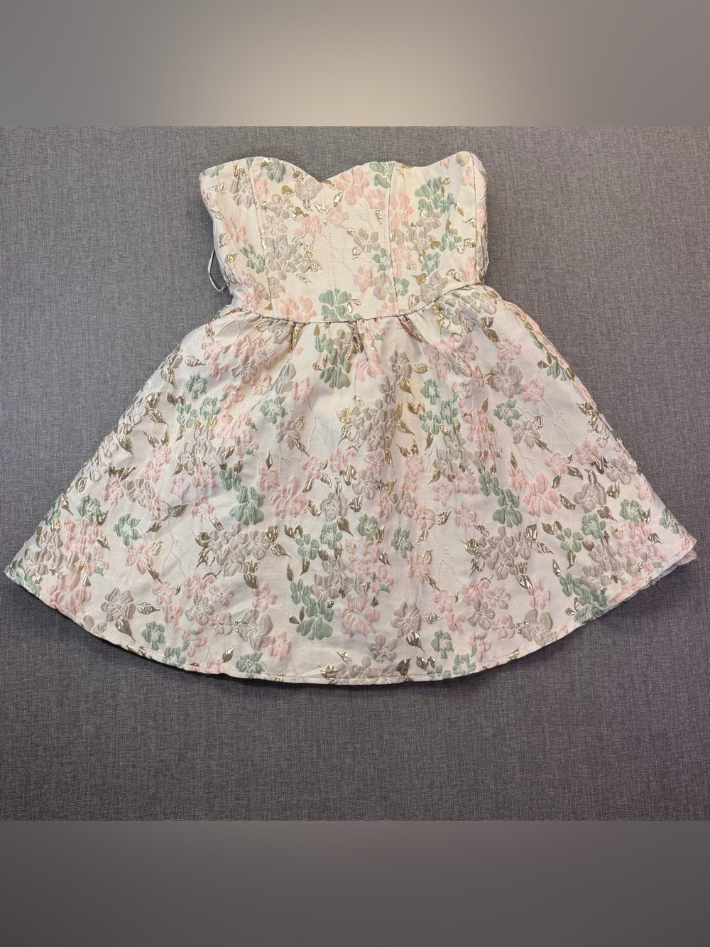 Francesca's Collections Floral Strapless Party Dress in Cream, Pink & Mint Small